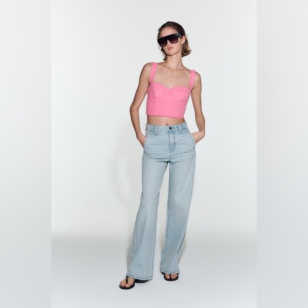 Zara Textured Pink Bustier Top